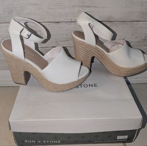 Sun + Stone White Wedge Sandals